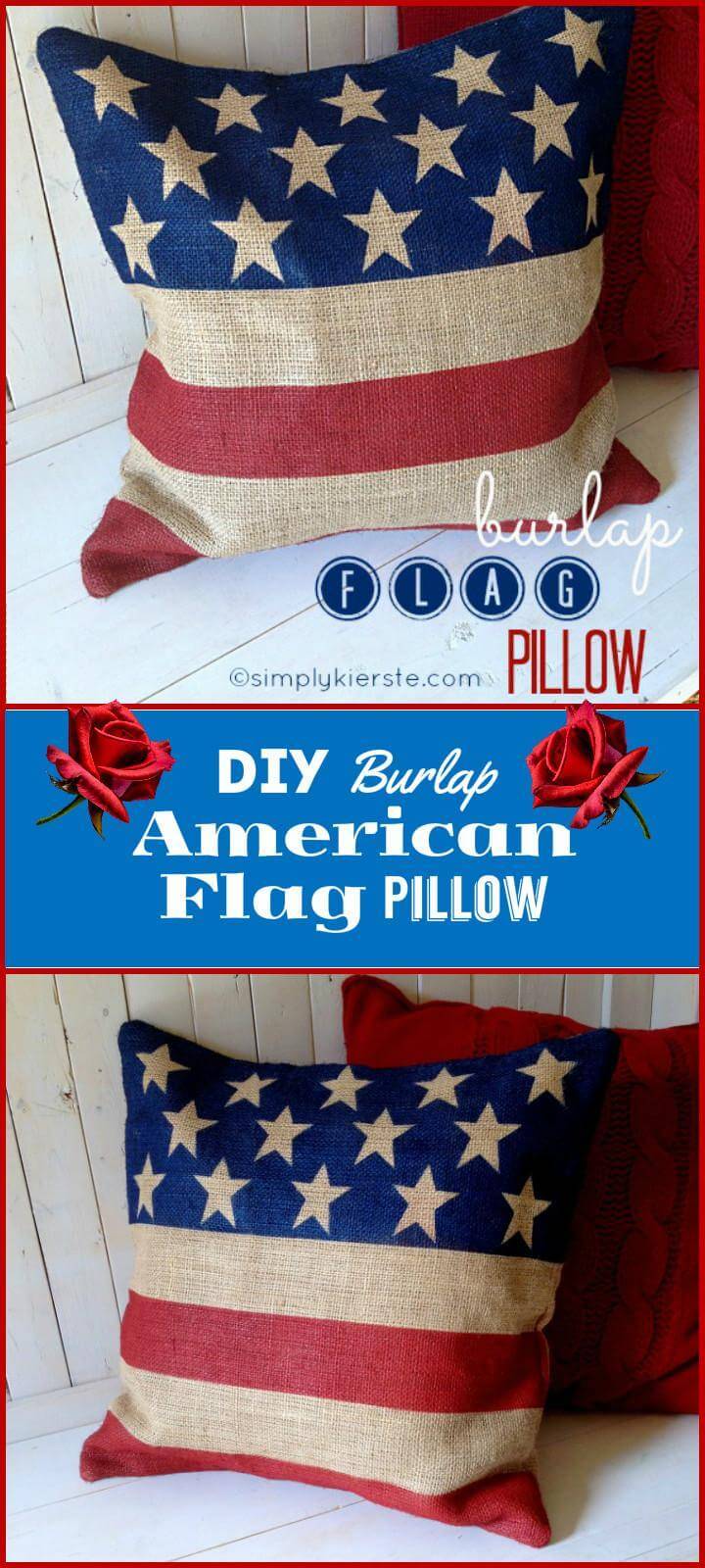 DIY easy burlap American flag pillow